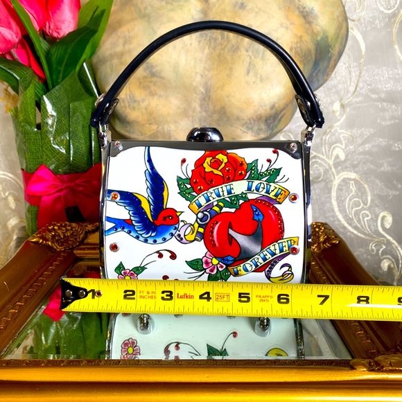 LITTLE EARTH USA PRISTINE Metal Purse Tattoo Art Swarovski Crystals Mini Bag - Picture 16 of 17